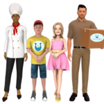 Chatbot benefits. It is an image representing a group of cartoon chatbot people.